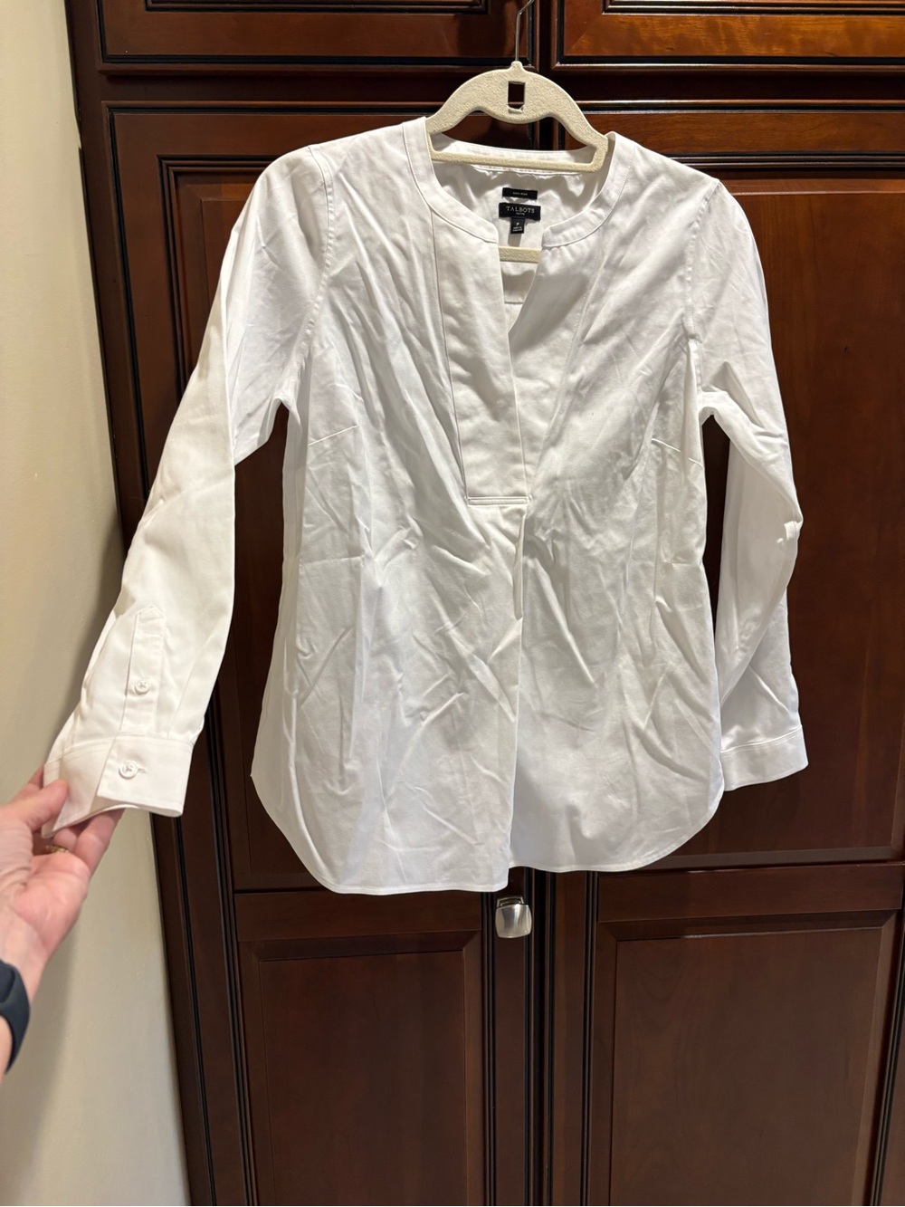 NWOT Talbots Perfect cotton popover white v-neck tunic- S